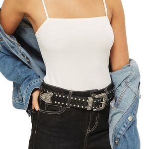 White Topshop “Square Neck Ponte Bodysuit”